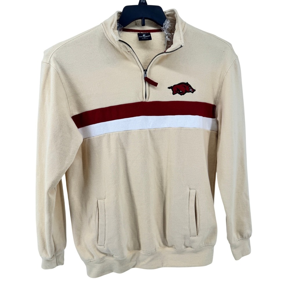 Arkansas Razorbacks Quarter Zip Pullover Sweatshirt Mens L Beige Colosseum